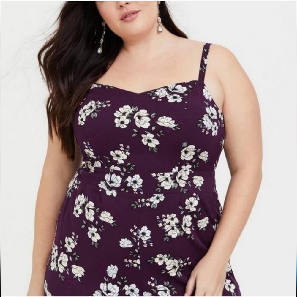 Purple Floral Wide Leg Challis Jumpsuit - Picture 3 of 6